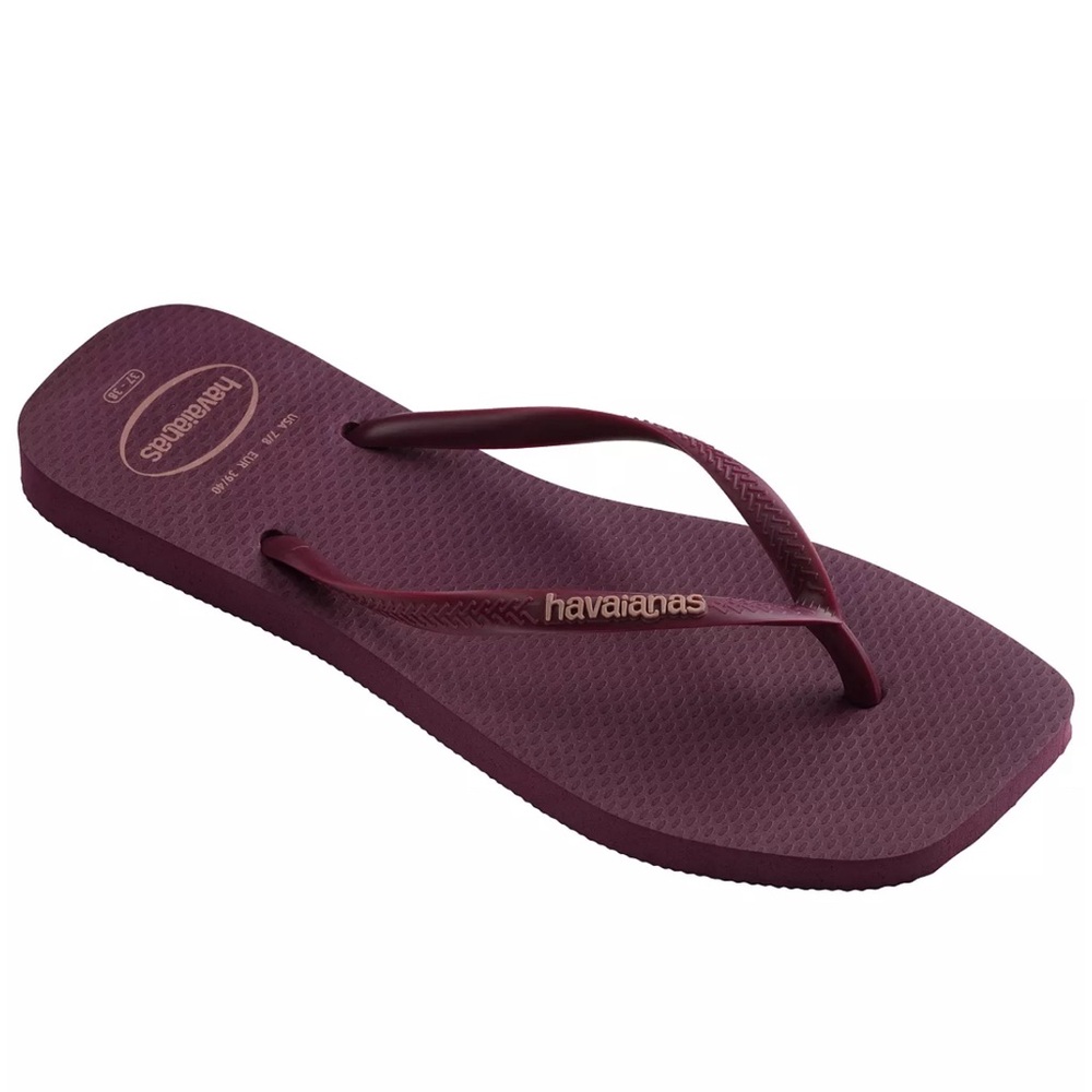 NEW Havaianas Slim Square Toe Logo Popup Sandal Purple Soil Size 7/8